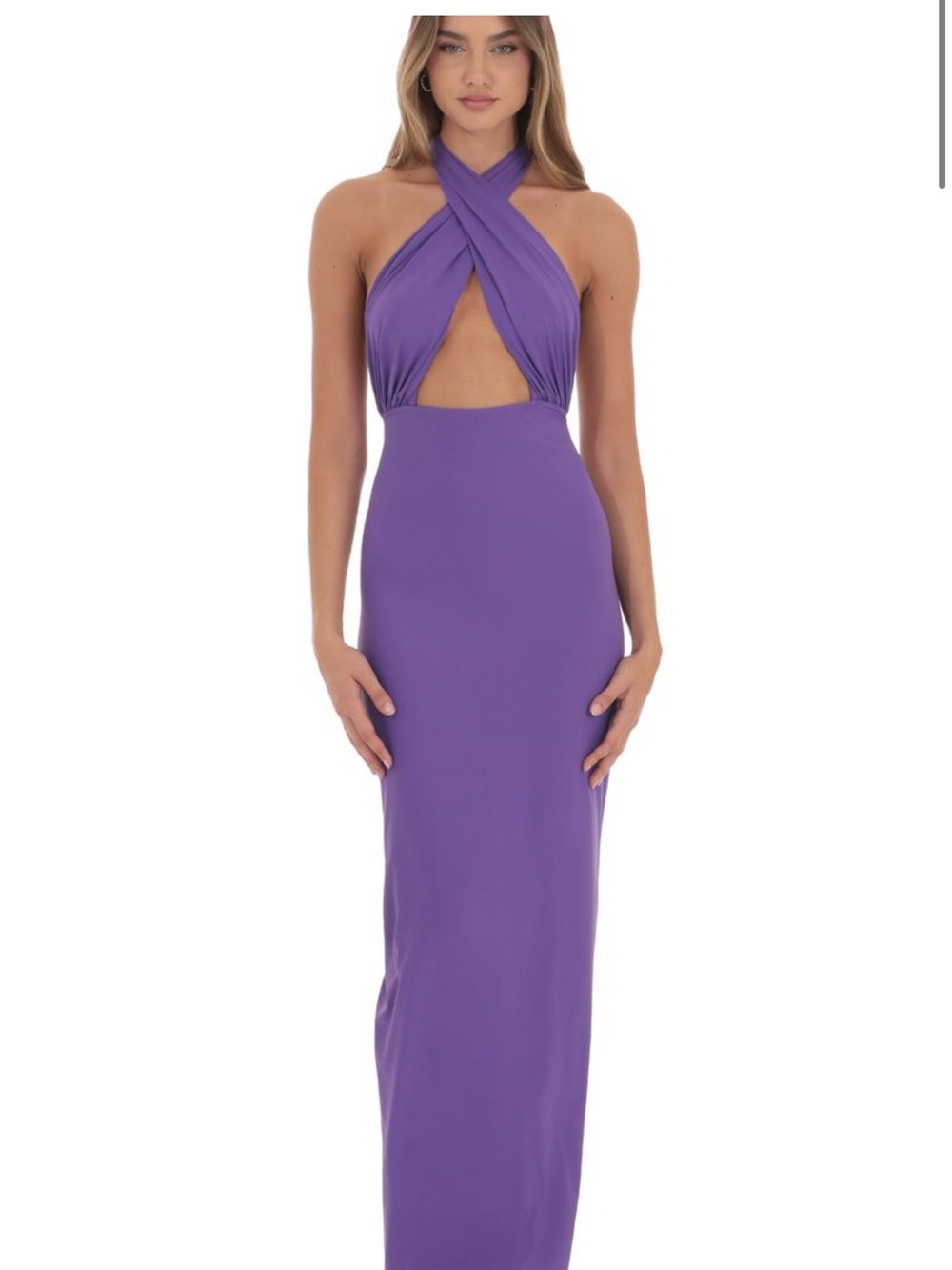 Purple Cross-Neck Cutout Backless Evening Dress